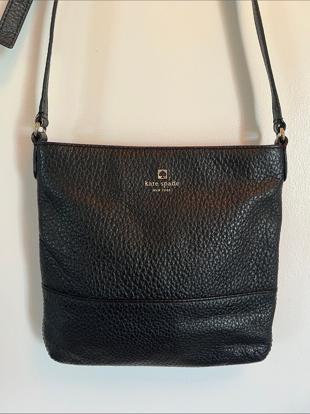 kate spade Black Pebbled Leather Crossbody Bag with Gold Logo
